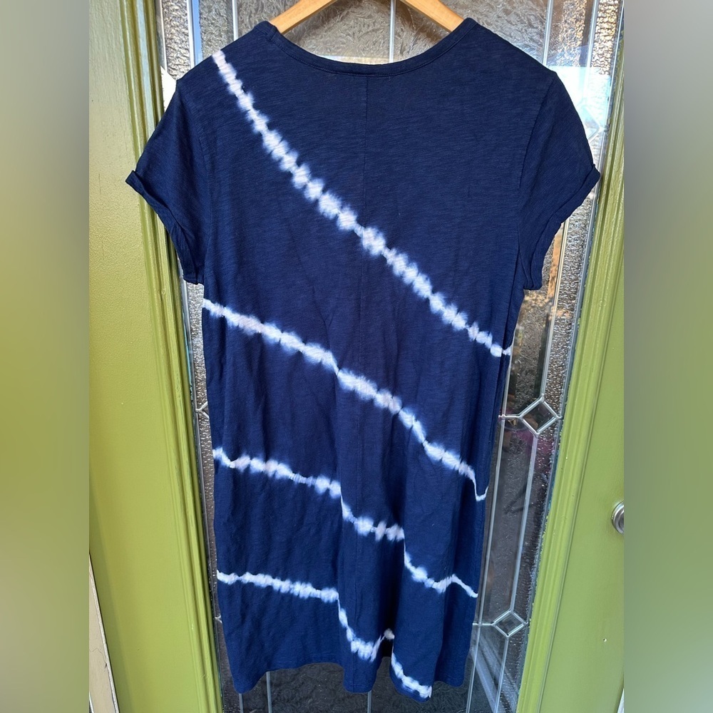 Gap Women’s Large 100% Slub Cotton Blue White Tie Dye Rolled Sleeve Knee Dress - Picture 8 of 10